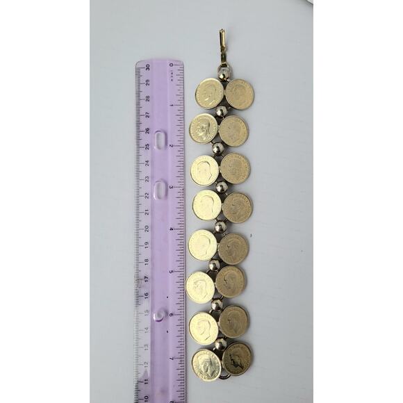 Canada Coin Charm Bracelet Vintage 1940s Gold Funky Chic - Picture 7 of 7